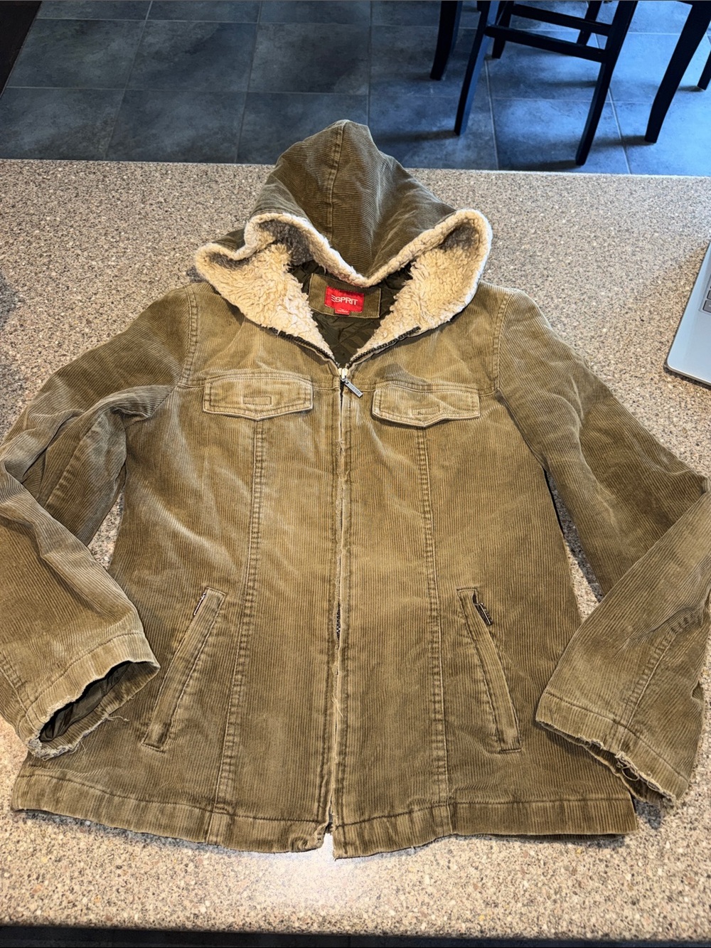 Esprit Y2k grunge Corduroy Hooded Jacket with Sherpa Trim